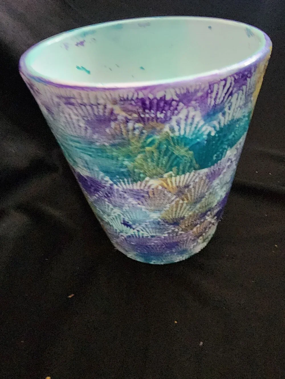 5' Hand-Painted Decorative Ceramic Plantar  in Purple & Teal